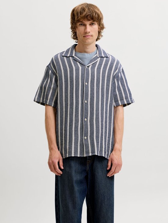 Jack & Jones - Heren Overhemden Coba Stripe Resort Shirt - Blauw - Maat M