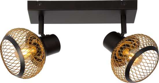 Lucide LUCAS - Plafondspot (Plafondlamp) - 2xE14 - Mat Goud / Messing