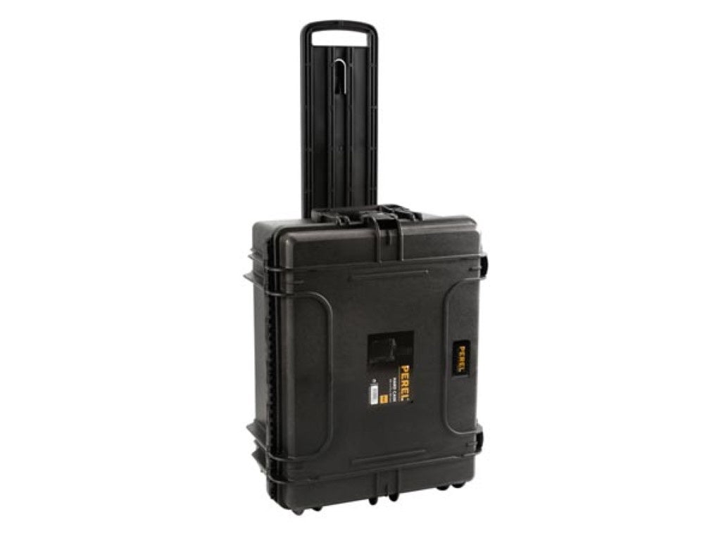 Perel Harde koffer, trolley, telescopisch handvat, waterdicht (IP67), noppenschuim, plukschuim, 4 sloten, polypropyleen, zwart, 604 x 473 x 283 mm