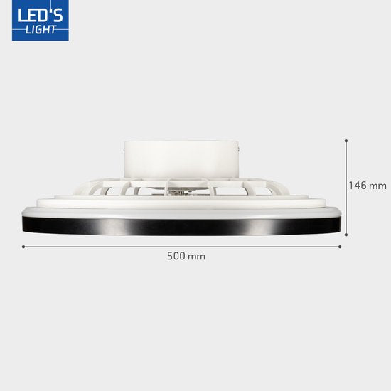 LED’s Light plafondventilator met verlichting 48 cm – Ventilatiesnelheid en bediening met afstandsbediening - Plafondlampen met Ventilator & Lamp - Zwart