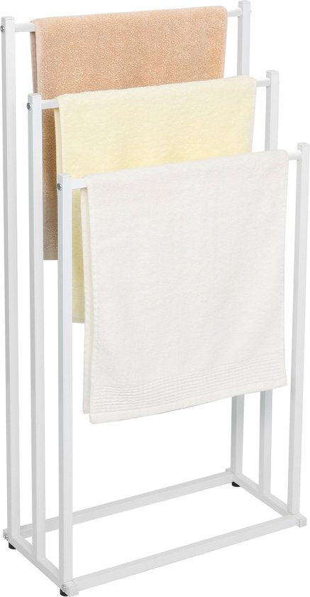 Niceey Handdoekrek - 3 Armen - Handdoekstang - Handdoekenrek Badkamer - Handdoekhouder Vrijstaand - Metaal - Anti-Kras Viltjes - Wit