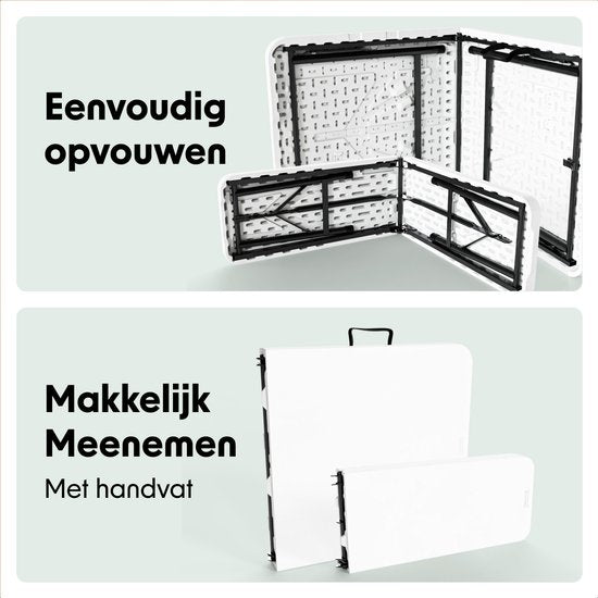 LifeGoods Inklapbare Picknickset - 124cm x 61,5cm - Tuintafel met 2 Banken - Weerbestendig - Campingtafel - Biertafel Opklapbaar - Voor Binnen en Buiten - Voor 4 tot 6 Personen - Wit