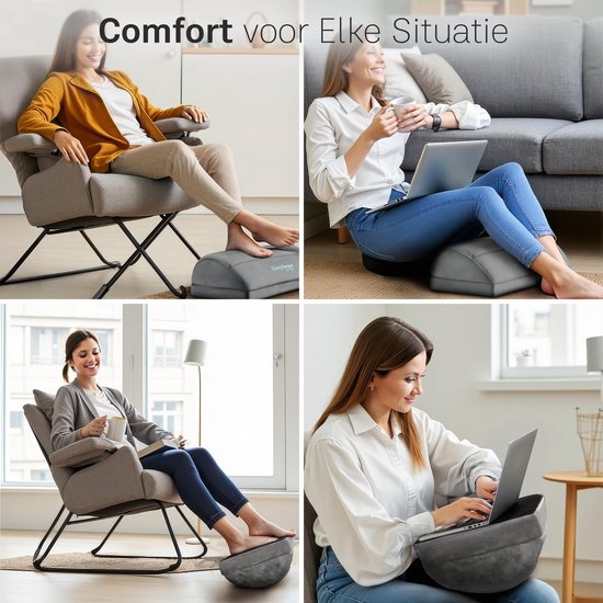 CozySense® Voetensteun Bureau - Ergonomisch Voetenbankje met 2 Hoogtes - Anti-Slip & Wasbare Sherpa Hoes - Voetenkussen voor Thuis & Kantoor - Grijs