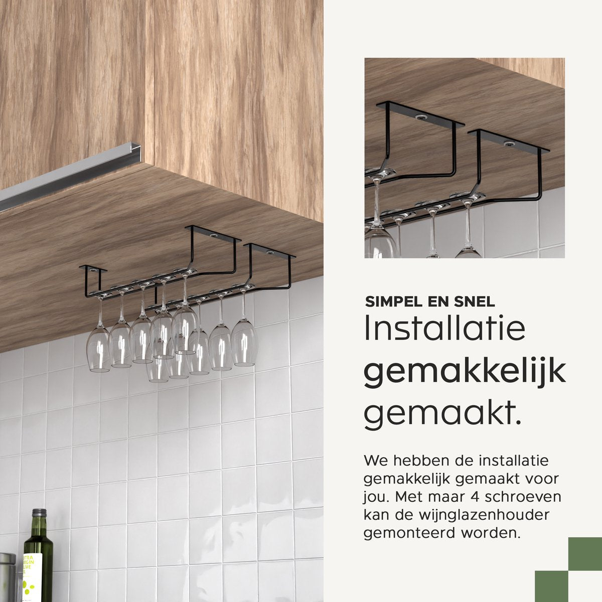 Noswo Wijnglazenhouder - Hangend Wijnglazenrek voor Stijlvolle Opslag - Zwart