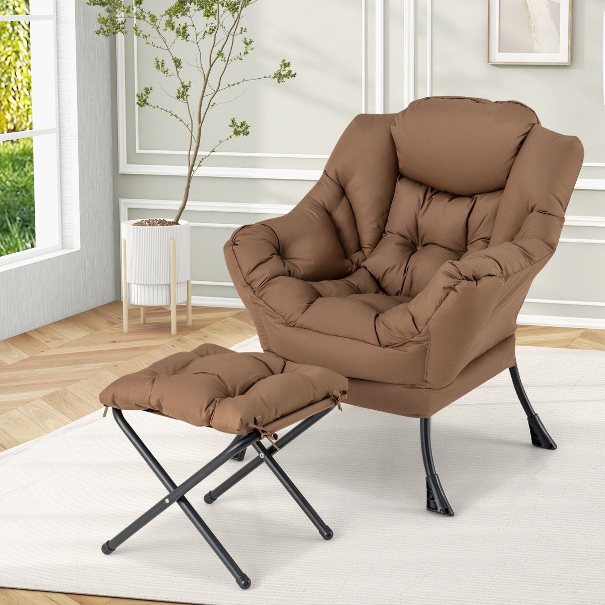 Coast Fauteuil met Kruk - Relaxstoel met armleuningen en voetensteun - Ergonomisch design - Bruin