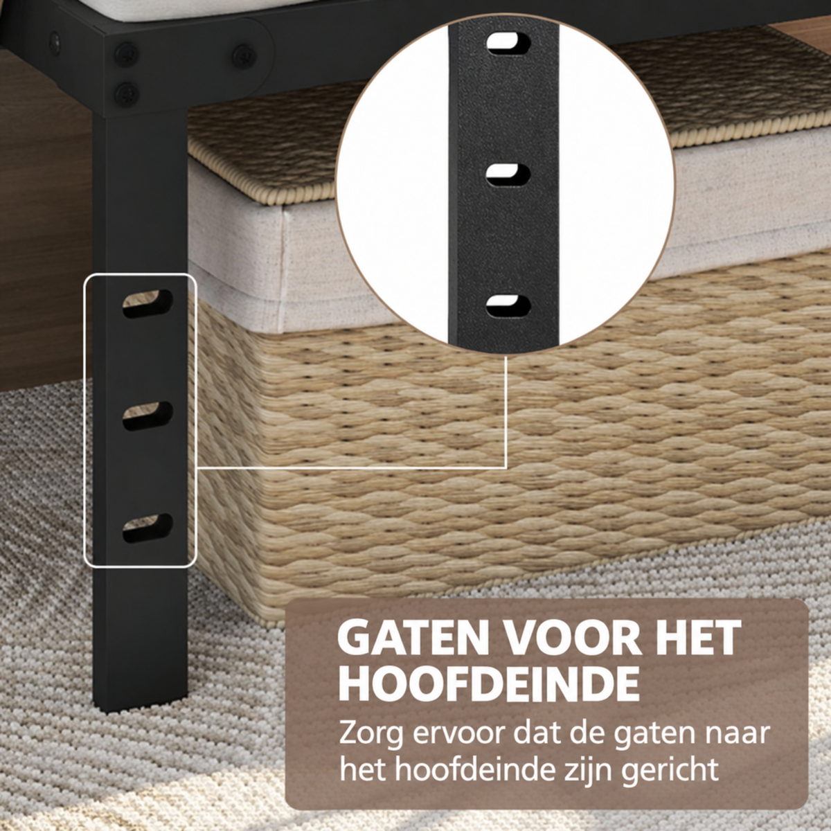 Yaheetech Metalen Tweepersoonsbed - Zwart - 201 x 181 x 41,5 cm - Matras 180 x 200 cm, Met Lattenbodem
