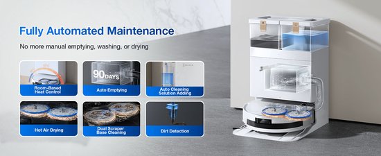 ECOVACS - DEEBOT T50 Max Pro Omni Gen 2 - Stofzuig- en dweilrobot - 18.500 Pa zuigkracht- Zelfreinigende Robotstofzuiger met Warmwater – Dweilsysteem - Automatisch Leegstation - Geschikt voor dierenharen