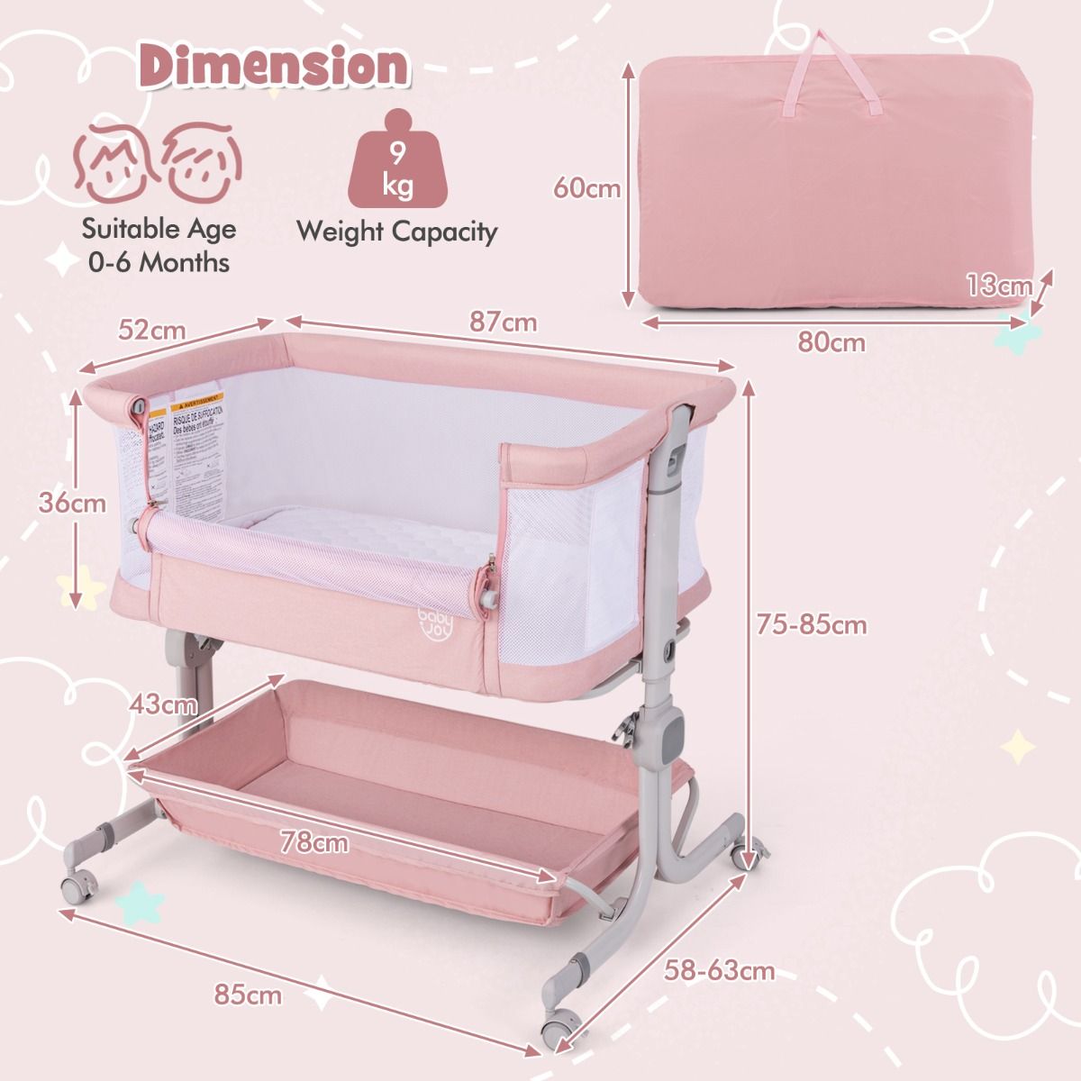 Coast 3-in-1 Babybed - verstelbare hoogte - opvouwbaar reisbed met matras - grijs