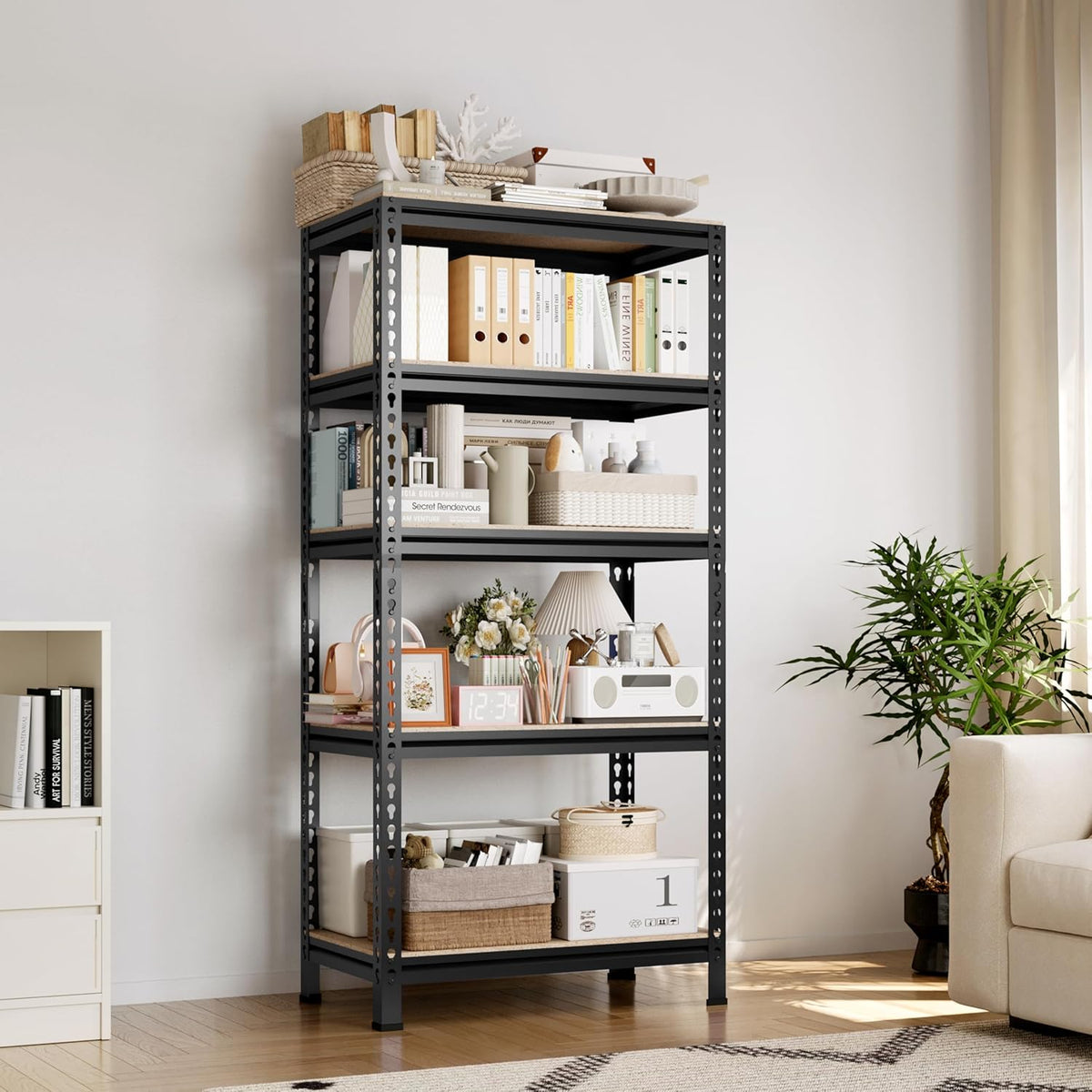 Yaheetech Industriële Opbergrek met 5 Verstelbare Planken - Zwart - 70x30x150 cm
