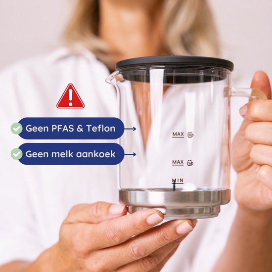 Safecourt Kitchen Glazen Melkopschuimer - Elektrische melkopschuimer - Glazen kan & PFAS-vrij - Vaatwasserbestendig - Zwart - MF700