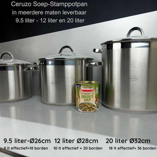 Ceruzo - RVS - Grote Soeppan - 20 Liter- Diameter 32 cm- H 25cm - Inductie - Stamppotpan
