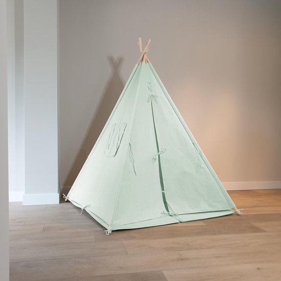 Sunny Alba Tipi Tent Pastel Groen - Wigwam Speeltent met ramen - 120x120x160cm - met Kussen kleed