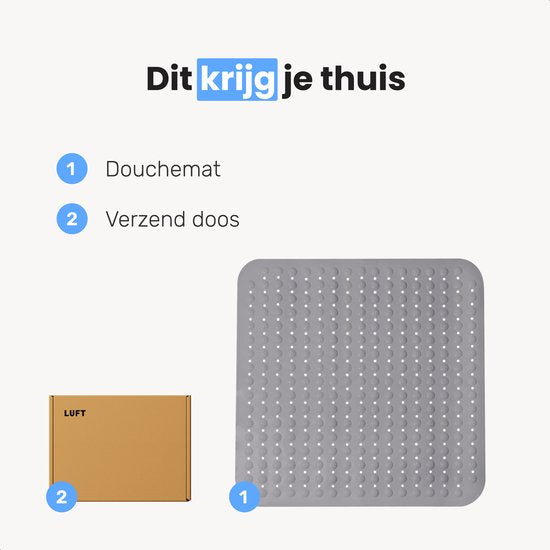 Luft Douche en Bad mat - 48 x 48 cm - Antislip - Grijs - Met zuignappen - Geschikt voor badkamer en douche - Veilig en Stevig