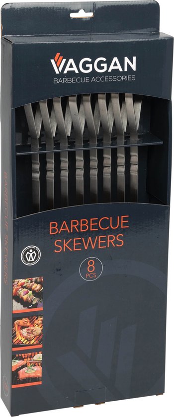 Vaggan BBQ spiezen - 8x stuks - RVS - 41 cm - vleespennen voor vlees - barbecue accessoires
