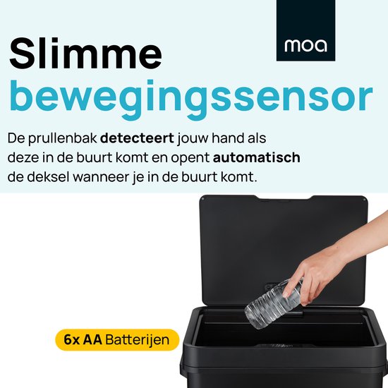 MOA Prullenbak – Sensor – 68 liter – 33 x 45 x 72 cm – Zwart