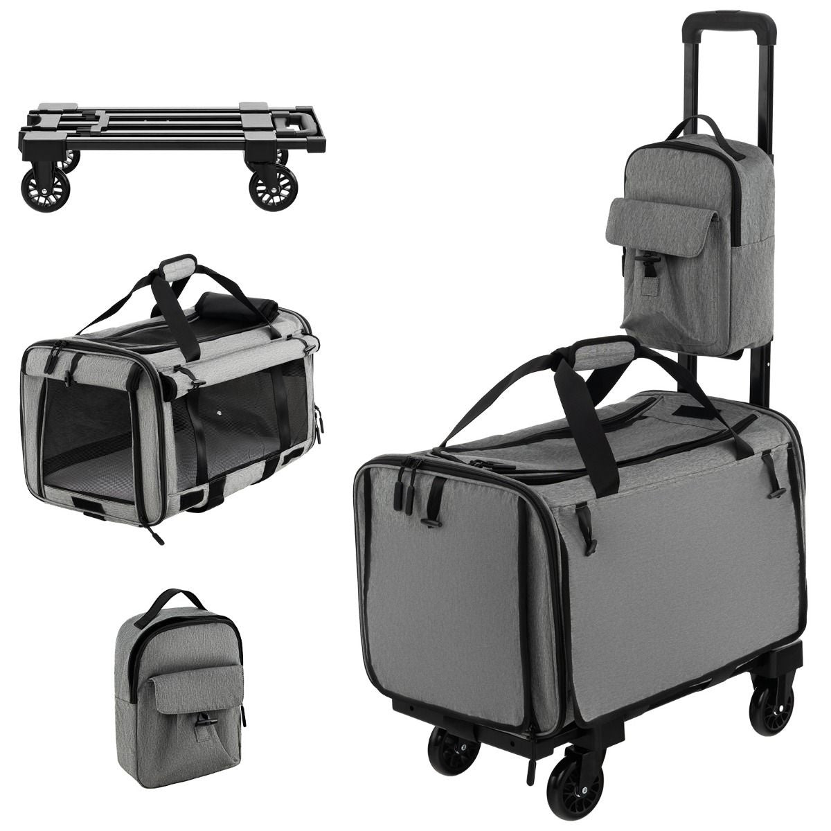 Coast transportbox - kat - hond - draagbaar - met wielen - inklapbaar - telescoophandgreep - kleine en middelgrote huisdieren - grijs