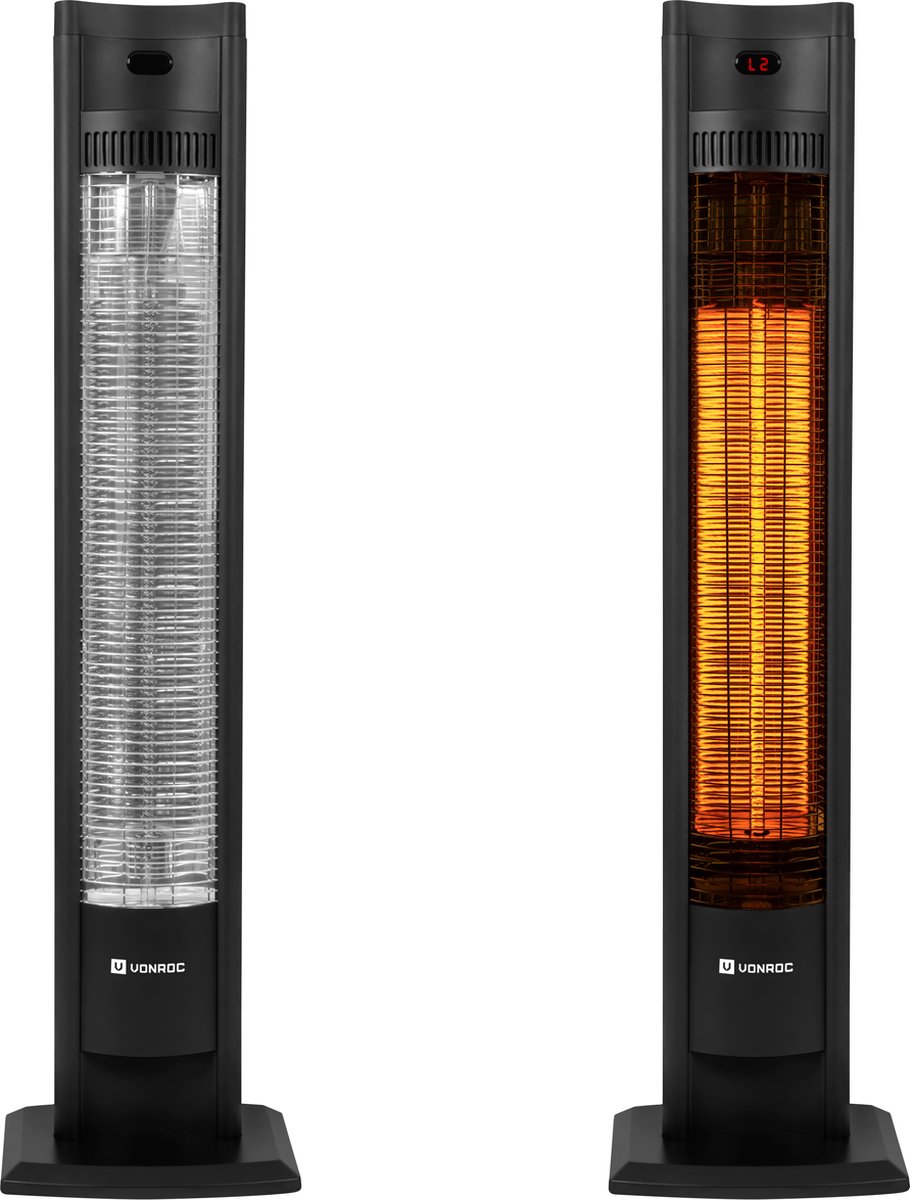 VONROC Terrasverwarmer – 2 Warmtestanden – 2000 W – 117 x 27 x 17 cm – Zwart