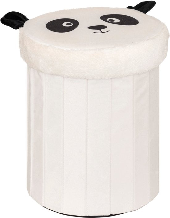 Atmosphera Panda Opvouwbare Poef - Opberger - Ø30xH38cm - Zwart/Wit