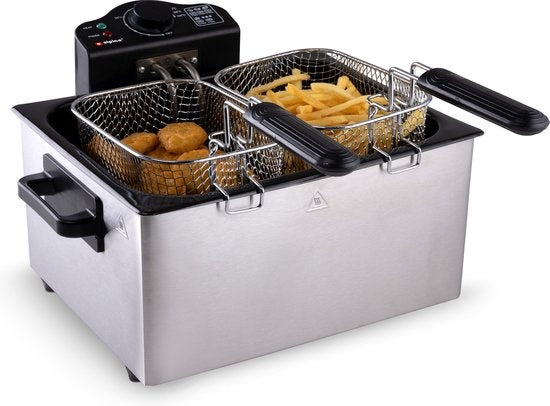 alpina Dubbele Friteuse - Frituurpan 5 Liter - 3 Frituurmanden - 2000W - RVS