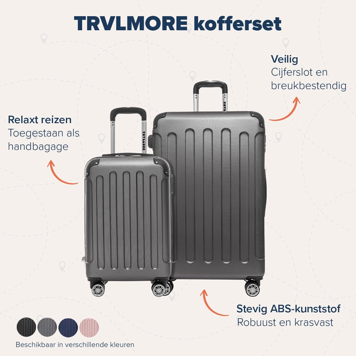 TRVLMORE 2 Delige Kofferset - 38L Handbagage + 110L Ruimbagage - Donkergrijs