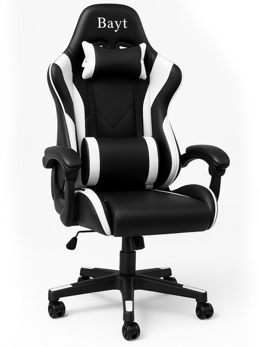 Bayt Gamestoel - Gaming stoel - Gamingstoel - Verstelbare rugleuning - Comfortabele game stoel - Zwart en wit
