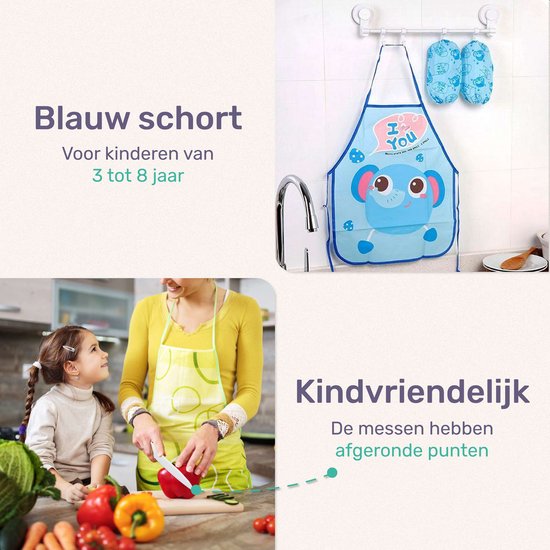 Qwali Blue Kindermessen Set - Veilig - Inc. snijplank - Kinder - bestek - Messen Kind - Keuken - Speelgoed
