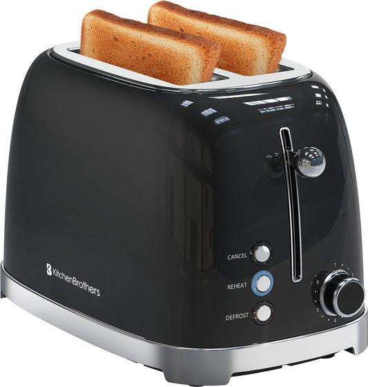 KitchenBrothers Retro Broodrooster - Toaster - 6 Warmteniveaus - 2 Extra Brede Sleuven - 815W - Zwart