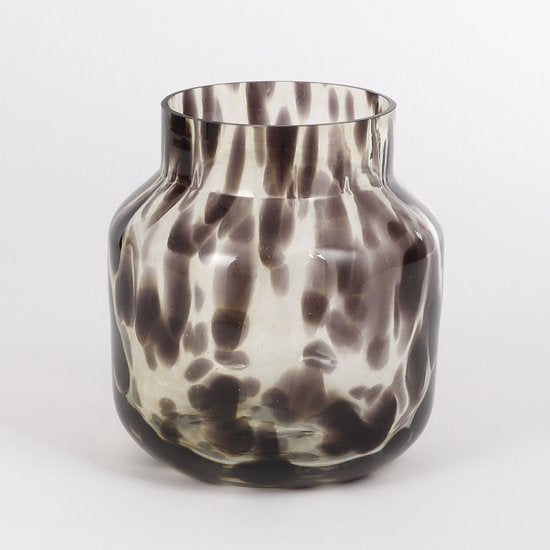 Mica Decorations Pantera Vaas - Glas - Bruin met Luipaardprint - 27x26 cm