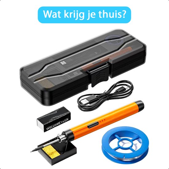 Tech Essentials Draadloze Soldeerbout - 8W - USB-C - Met Tin - Kit - Fijnsoldeerwerk - Pen - Accu - Soldeerset - Solder - Elektrisch Gereedschap - Oranje