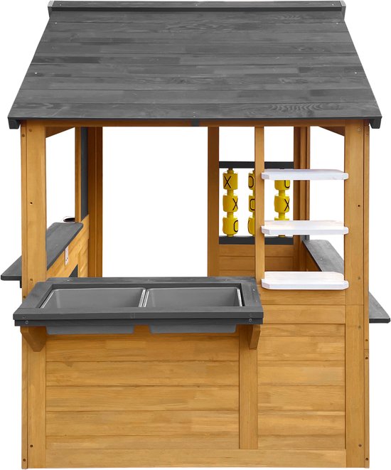 AXI Lynn Speelhuis in Bruin / Antraciet – Houten Speelhuisje met Speelkeuken, Boter, Kaas en Eieren spel en accessoires – FSC hout – Tuinhuisje voor kinderen - 10 jaar garantie!