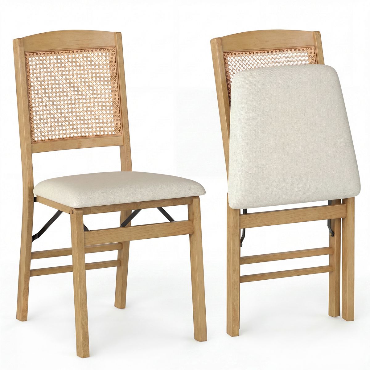 Coast Opvouwbare Eetkamerstoelen Set van 2 - Hout en PE-rotan - Linnen zitting - Naturel