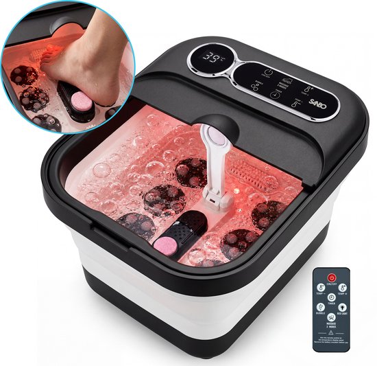 Sanbo Voetenbad - Elektrische Massage Rollers - Instelbare Temperatuur 35 tot 48 Graden - Voetmassage Apparaat - Voetbad Met Massage - Zwart