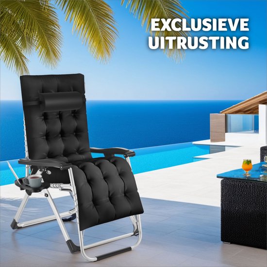 Tectake - Tuinligstoel - Opklapbaar - Tot 200 kg - 84 x 103 x 113 cm - Zwart