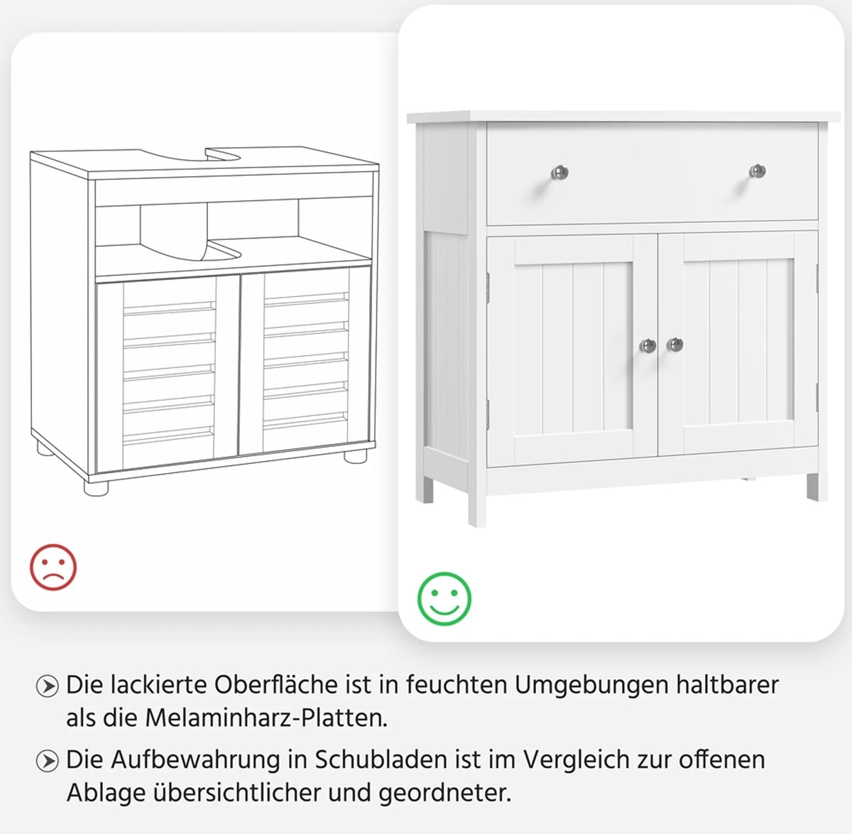Badkamermeubel met Lade en 2 Deuren Landelijke Stijl Wit 60 × 30 × 60 cm