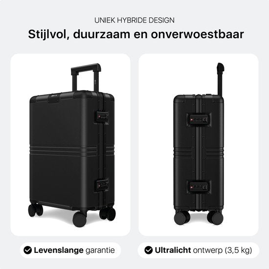 ONYX Hybrid Pro Handbagage Koffer 35 Liter - Gerecycled Polycarbonaat en Ritsloos Design - Reiskoffer met TSA slot en Spinner wielen - Lichtgewicht Trolley - Onyx Black
