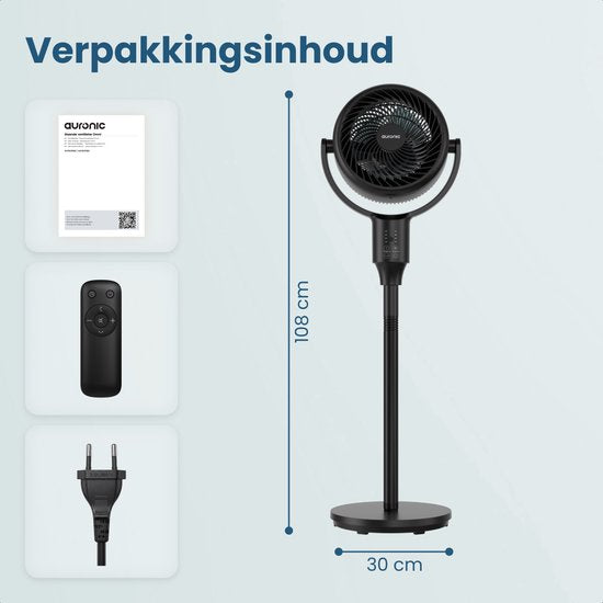 Auronic Statiefventilator - Staande Ventilator - Luchtkoeler - Vloer en tafelventilator - Omni - 3 Snelheden - Stille Ventilator - Fan - Met Afstandsbediening - Zwart