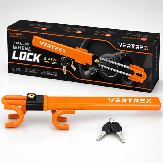 Vertrex Stuurslot Auto - Anti-Diefstal - Universeel voor Auto & Camper - Zichtbare Afschrikking - met 2 Sleutels