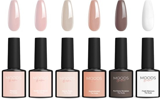 Moods Gellac 6-delige Set - Gellak - 8ML - Gel Nagellak - The Nude Edition - Gellac - Nagels - Gellak Starterspakket - Nude Kleuren