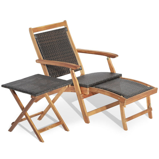 Coast Tuinstoel met Bijzettafel - Uittrekbare Voetsteun - Acaciahout - 135 x 61 x 81 cm - Bruin