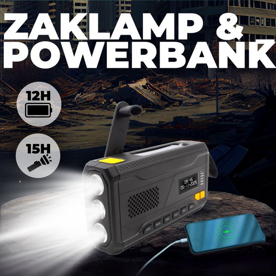 Denver Noodradio - Powerbank Zonneenergie - DAB & FM Radio - Noodpakket - Zaklamp - Opwindbaar - SOS Licht - Solar powerbank - SCD2033