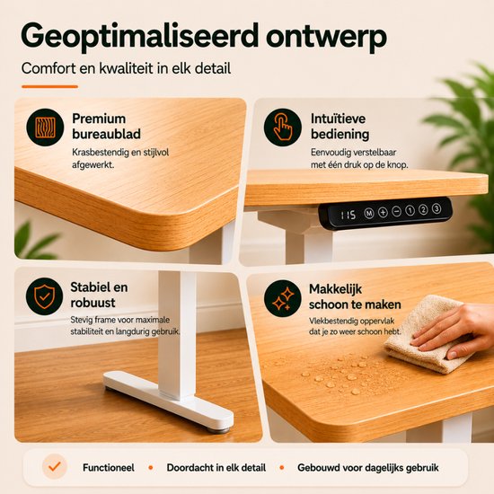 Organess Zit-sta Bureau - Elektrisch verstelbaar - 120 x 60 cm met Ophoging - Geheugenfunctie - Anti-botsing - Verstelbare Hoogte