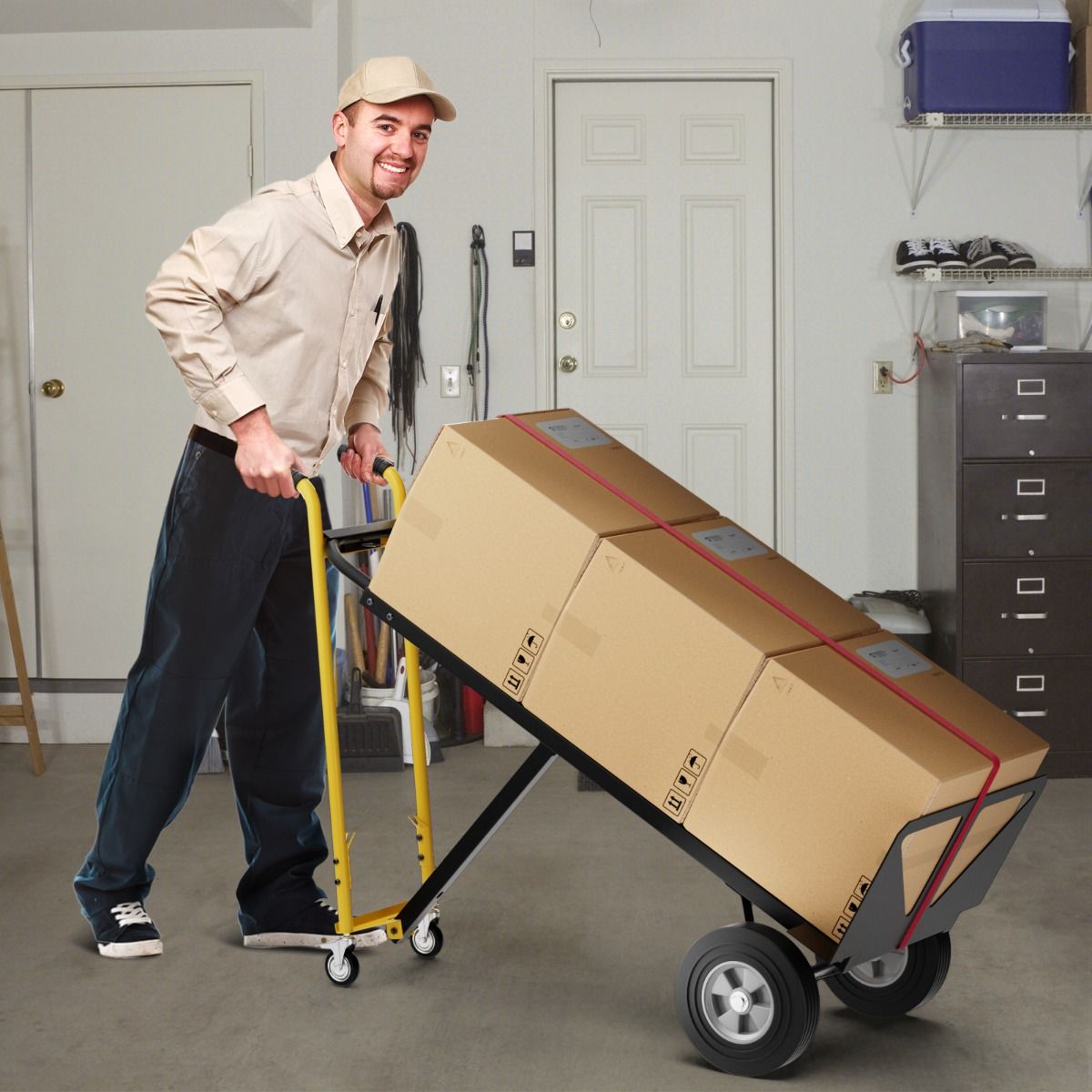 Coast Opvouwbare Transportwagen - 3-in-1 steekwagen - 4 rubberen wielen - 450 kg draagvermogen - zwart/geel