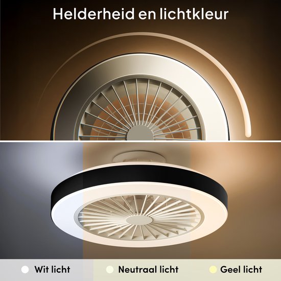Plafondventilator met Verlichting - Plafondlamp Ventilator - Plafonniere - LED RGBW - Tuya Wifi Smart - Afstandsbediening - ⌀ 50cm - Zwart