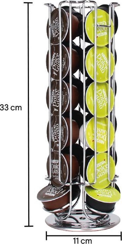 Zindoo Koffie Capsulehouder - Koffiecups standaard - 24 cups - Capsule - Dolce Gusto - Draaibaar - Koffie - Espresso - Metalen standaard - Anti-slip - Cup dispenser - Pad organizer - Zilverkleurig - Capsule houder koffie