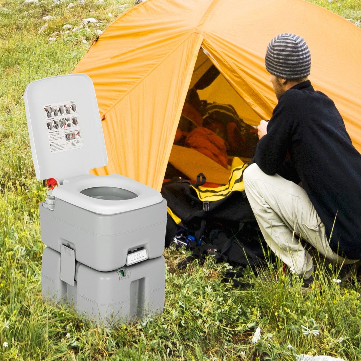 Coast Draagbaar Campingtoilet - Gescheiden tanks - 10L schoonwater, 20L afval - Grijs