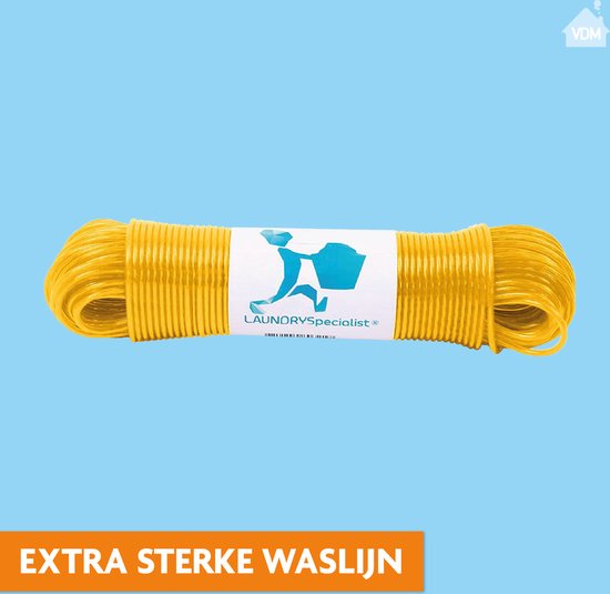 LaundrySpecialist Waslijn - Waslijndraad - Wasdraad - Waslijndraad met stalen kern - 35 meter met stalen kern - Geel