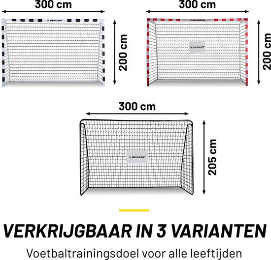 Dunlop Voetbaldoel - 300 x 205 x 120 cm - Buitenspeelgoed voor Kinderen en Volwassenen - Snelle Montage - Voetbal Training Doel - Metaal - Zwart