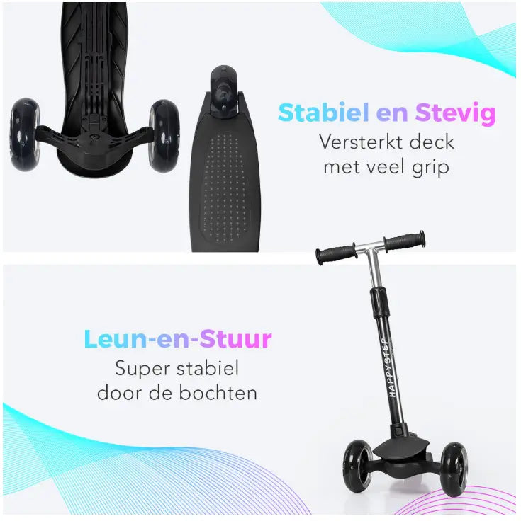 LifeGoods HappyStep - Kinderstep - Step 2-5 Jaar - 3 Lichtgevende Wielen - Zwart