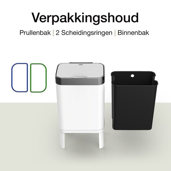 Loftey Prullenbak 60 Liter – Push/touch Afvalbak - Duo Afvalemmer met binnenbak - Vuilbak 2 Vakken - Afvalscheiding 2x30L - Keuken - Wit/RVS