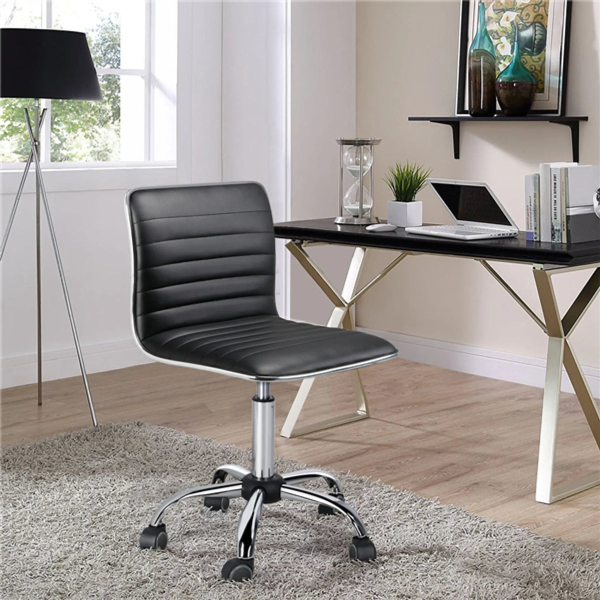 Yaheetech Bureaustoel Zonder Armleuningen & Draaistoel 120 kg Draagvermogen In Hoogte Verstelbaar – Zwart – PU Kunstleer En Staal